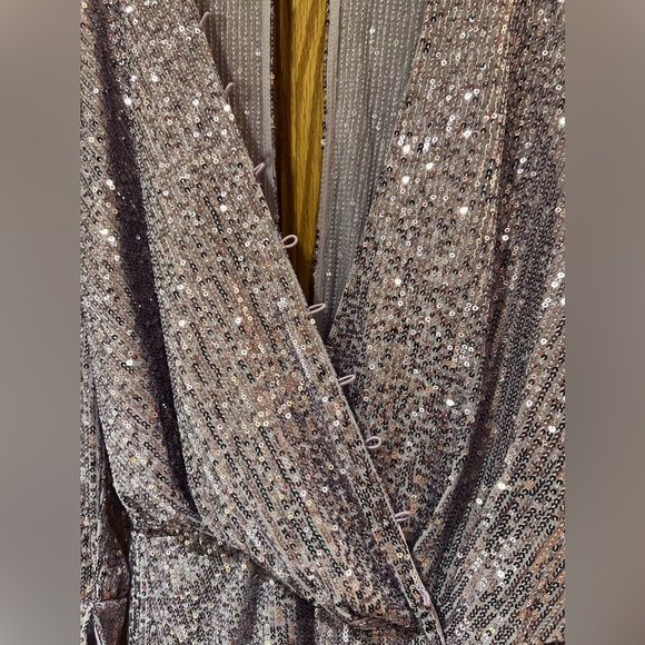 ASOS DESIGN Sequin Embellished Drape Detail Mini Dress with Button Detail Size 4 - Picture 13 of 16